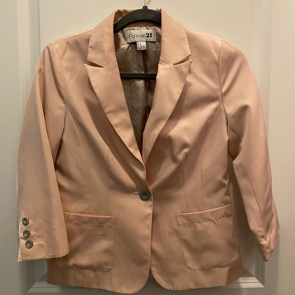 Blush Pink Quarter Sleeve Cropped Blazer